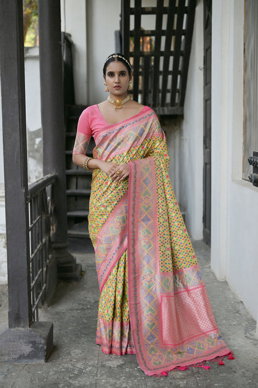 Bhakti Patola Yellow Paithani Silk meenakari weave Saree