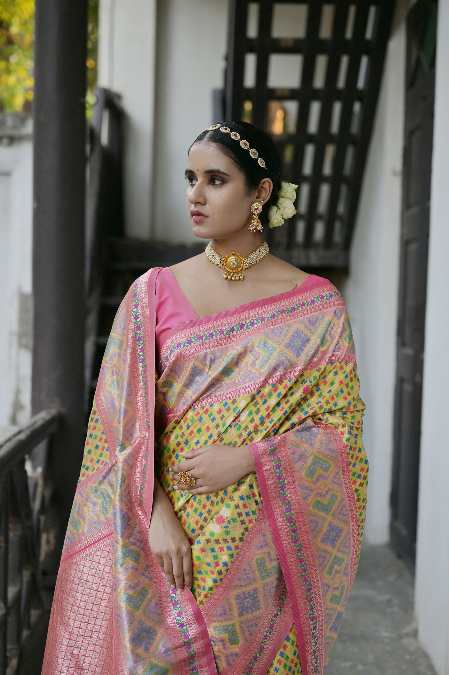 Bhakti Patola Yellow Paithani Silk meenakari weave Saree