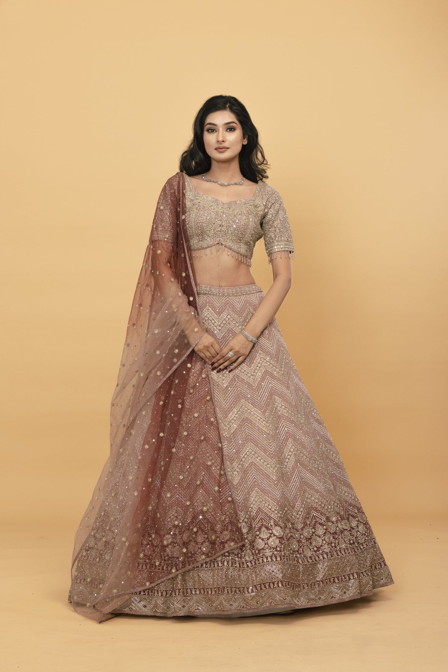 Peach georgette Ombre Lehenga