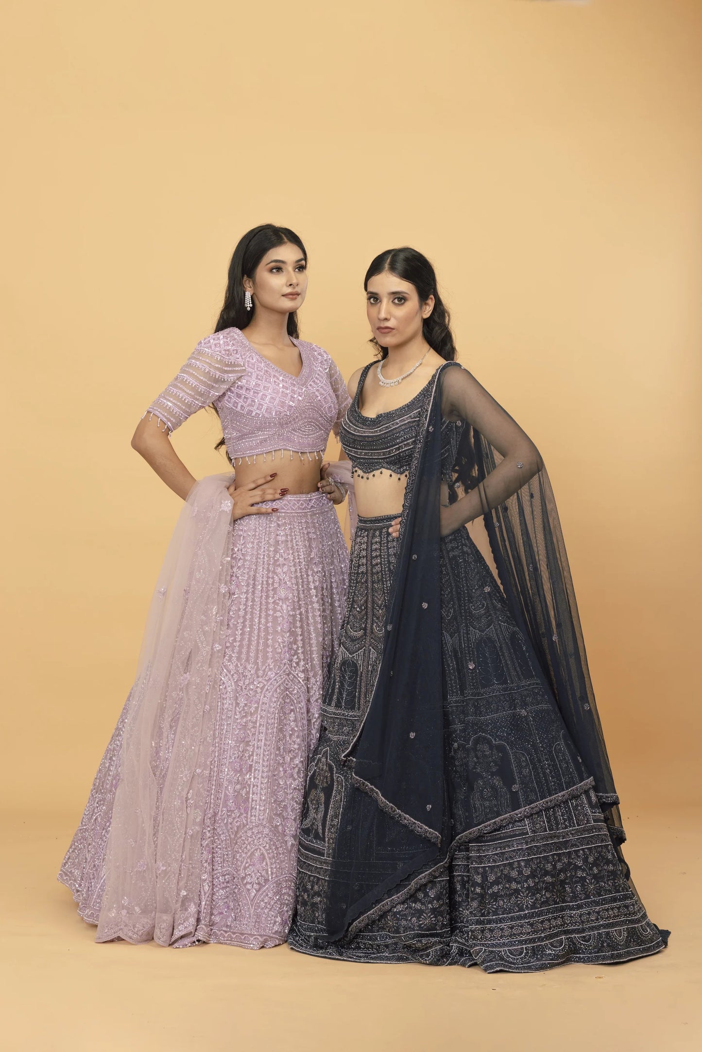 Charcoal grey embroidered Silk lehenga