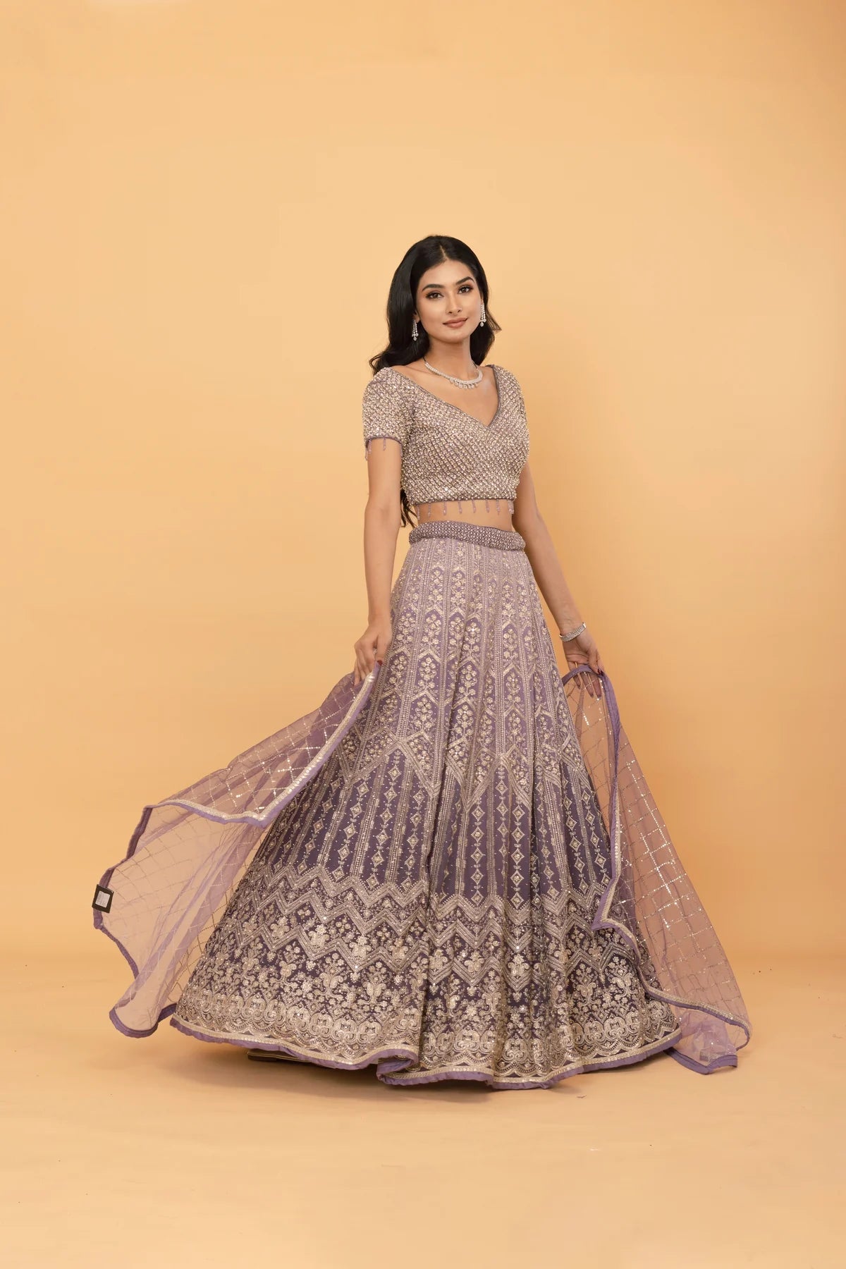 Purple Georgette lehenga with mirrorwork