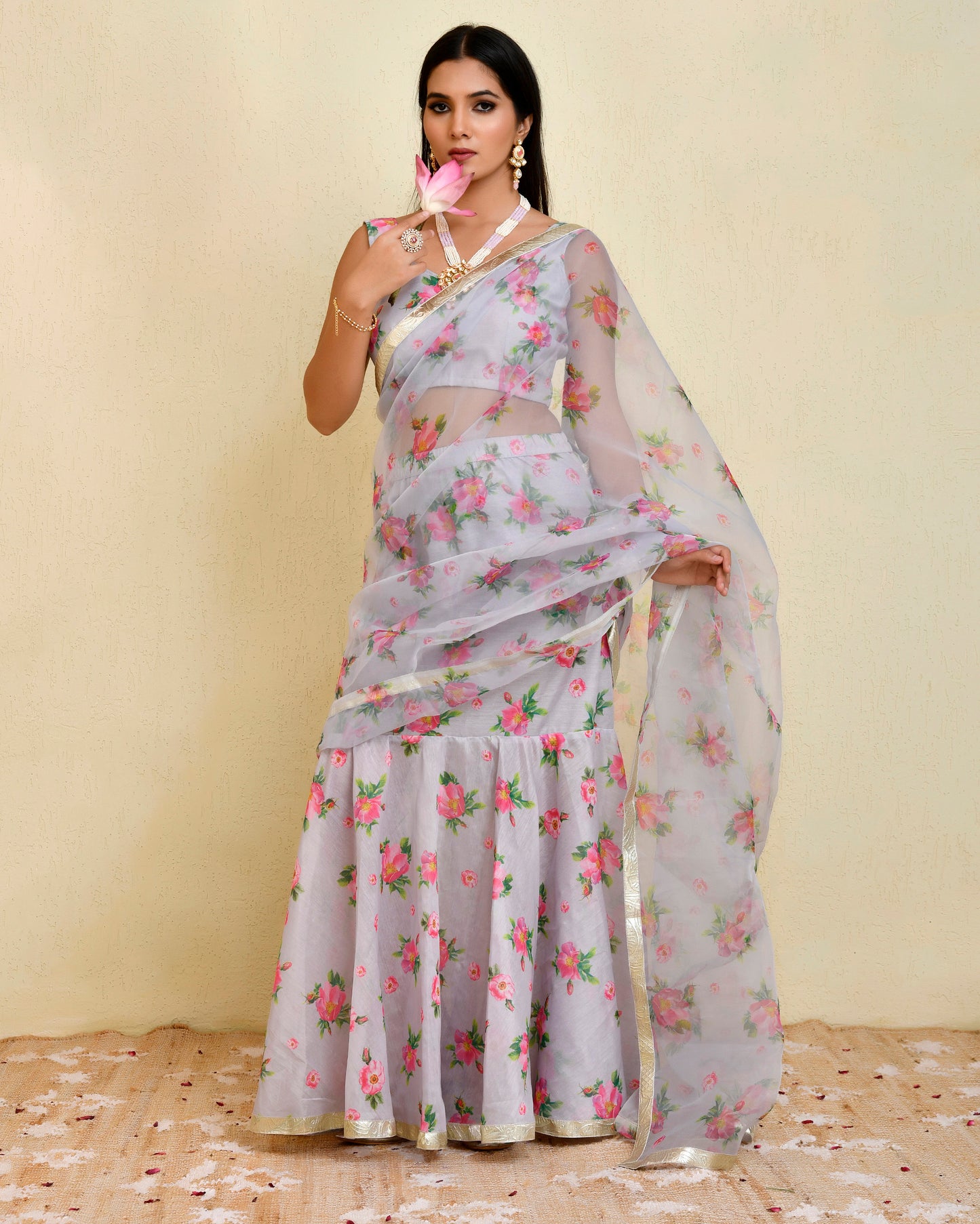 Rajnigandha Chanderi Grey Pre-Stitched Festive Saree