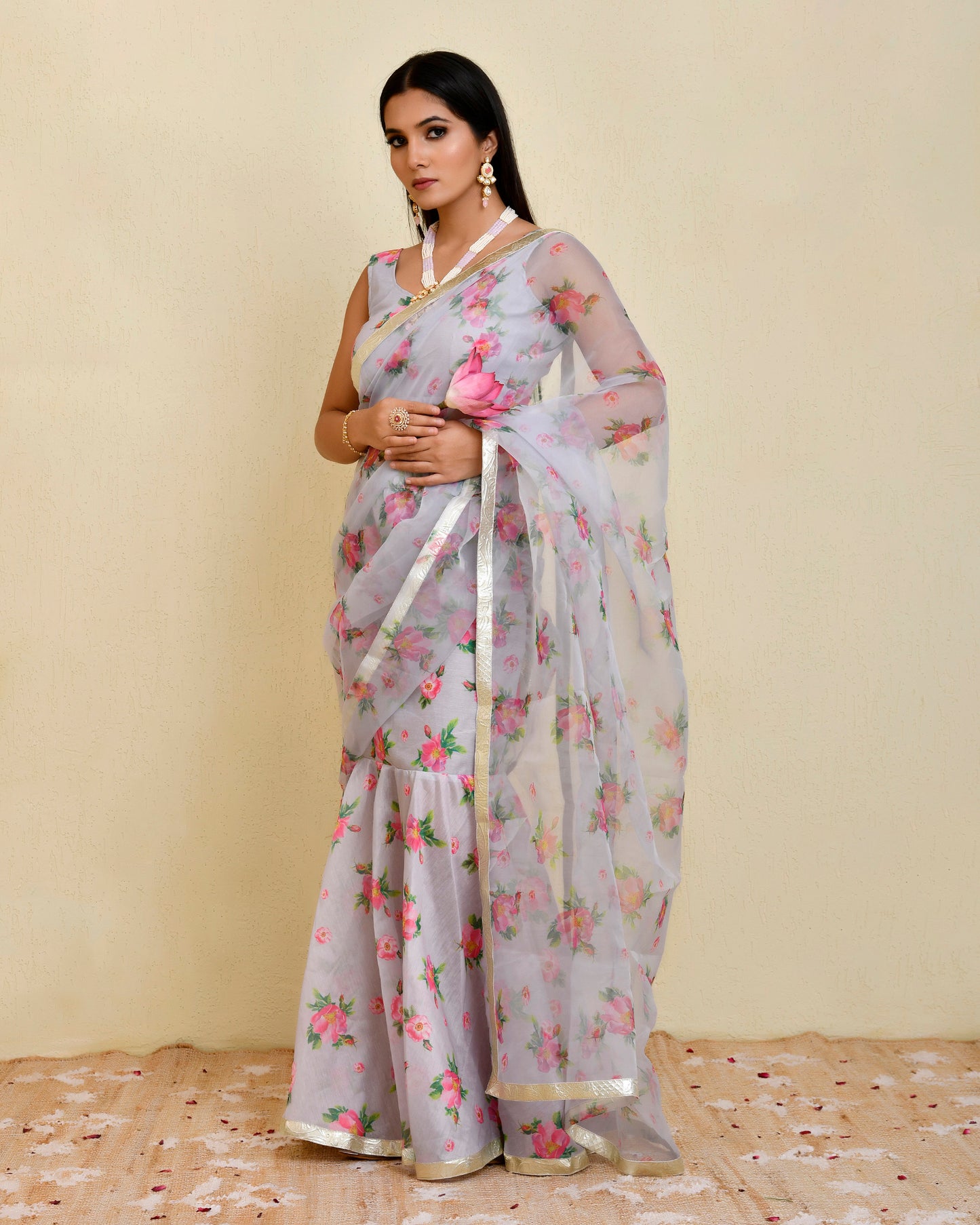 Rajnigandha Chanderi Grey Pre-Stitched Festive Saree