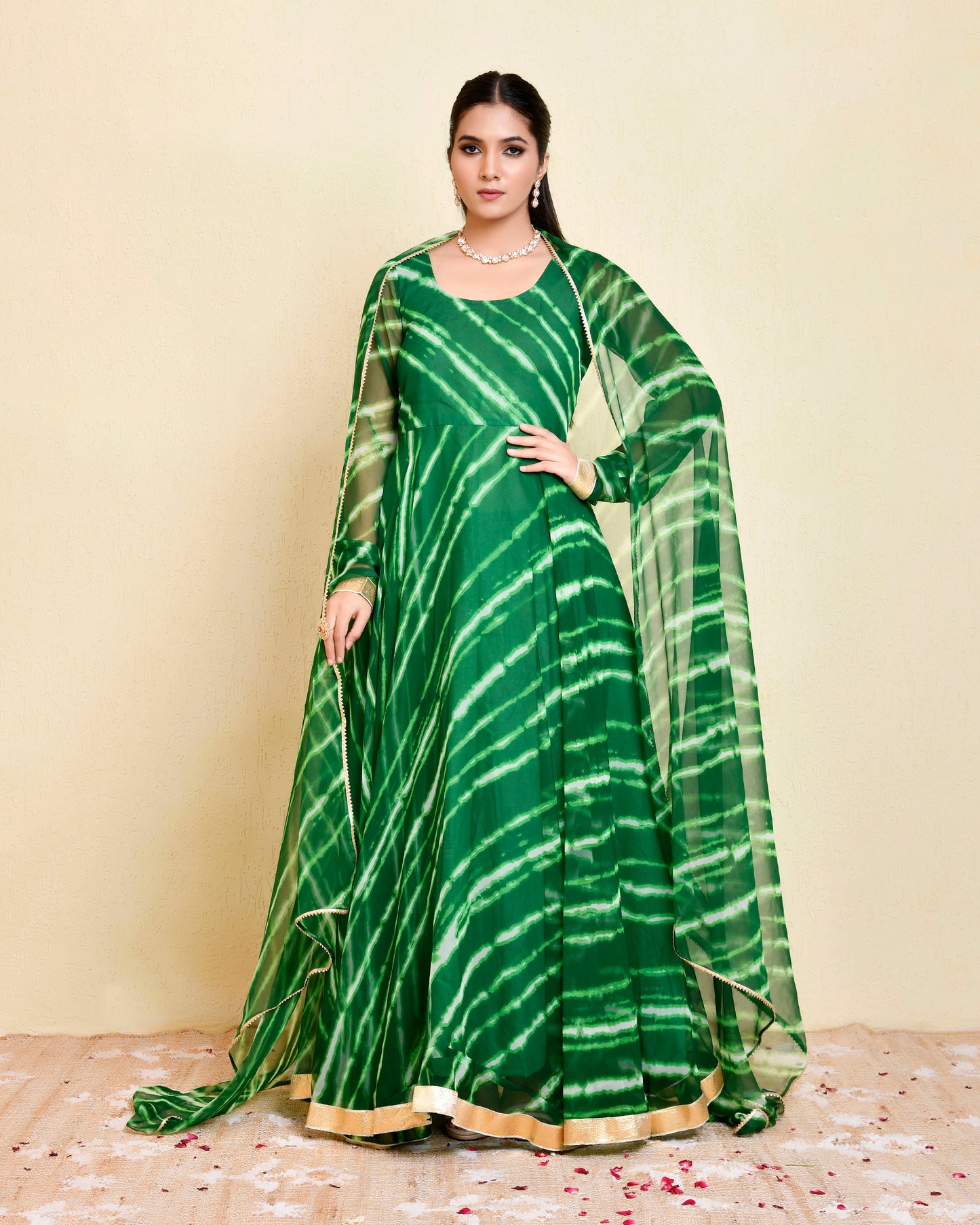 Panna  Georgette Green Gota Anarkali & Dupatta Set