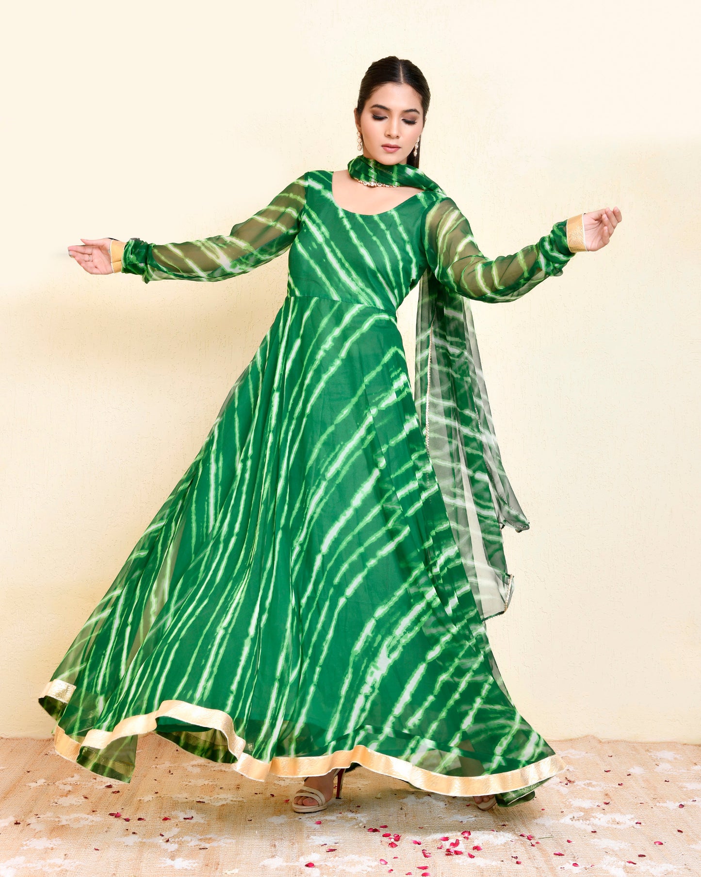 Panna  Georgette Green Gota Anarkali & Dupatta Set