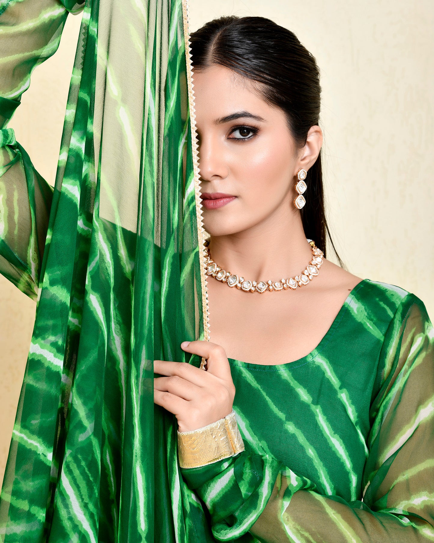 Panna  Georgette Green Gota Anarkali & Dupatta Set