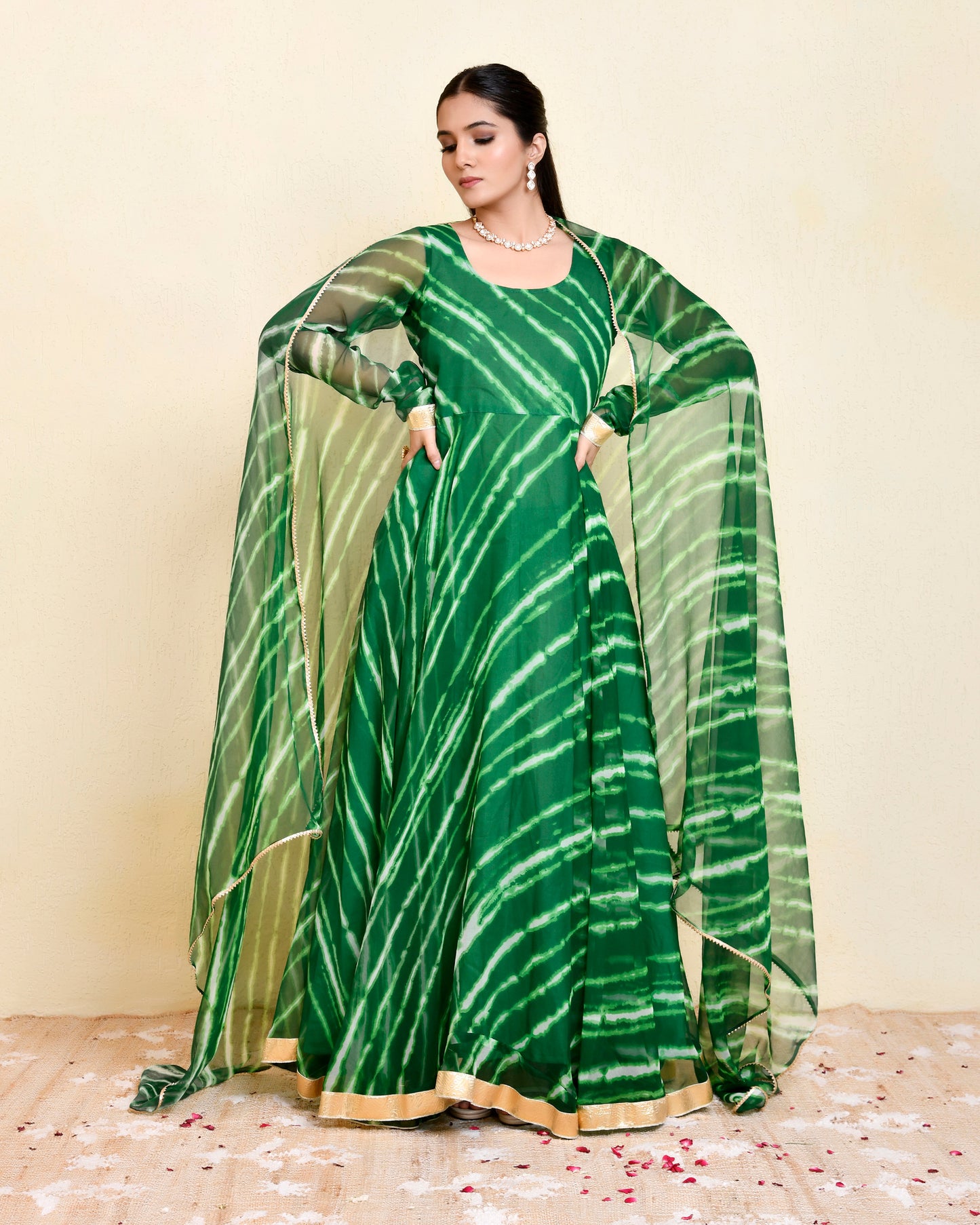 Panna  Georgette Green Gota Anarkali & Dupatta Set