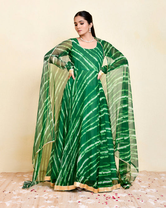 Panna  Georgette Green Gota Anarkali & Dupatta Set