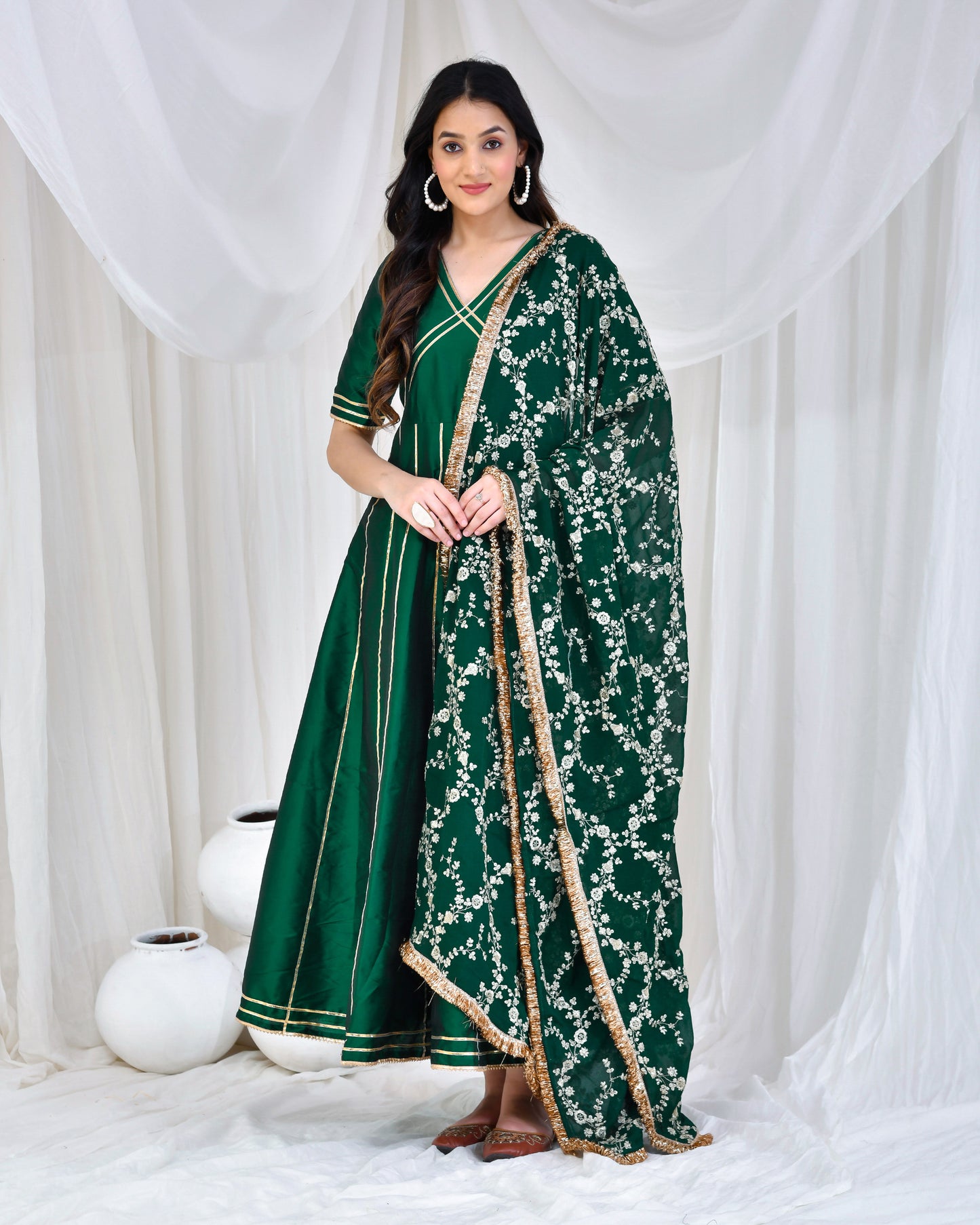 Emerald Green Taffeta Silk Anarkali Set