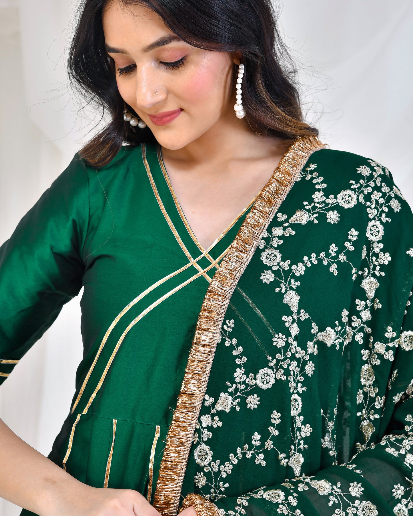 Emerald Green Taffeta Silk Anarkali Set