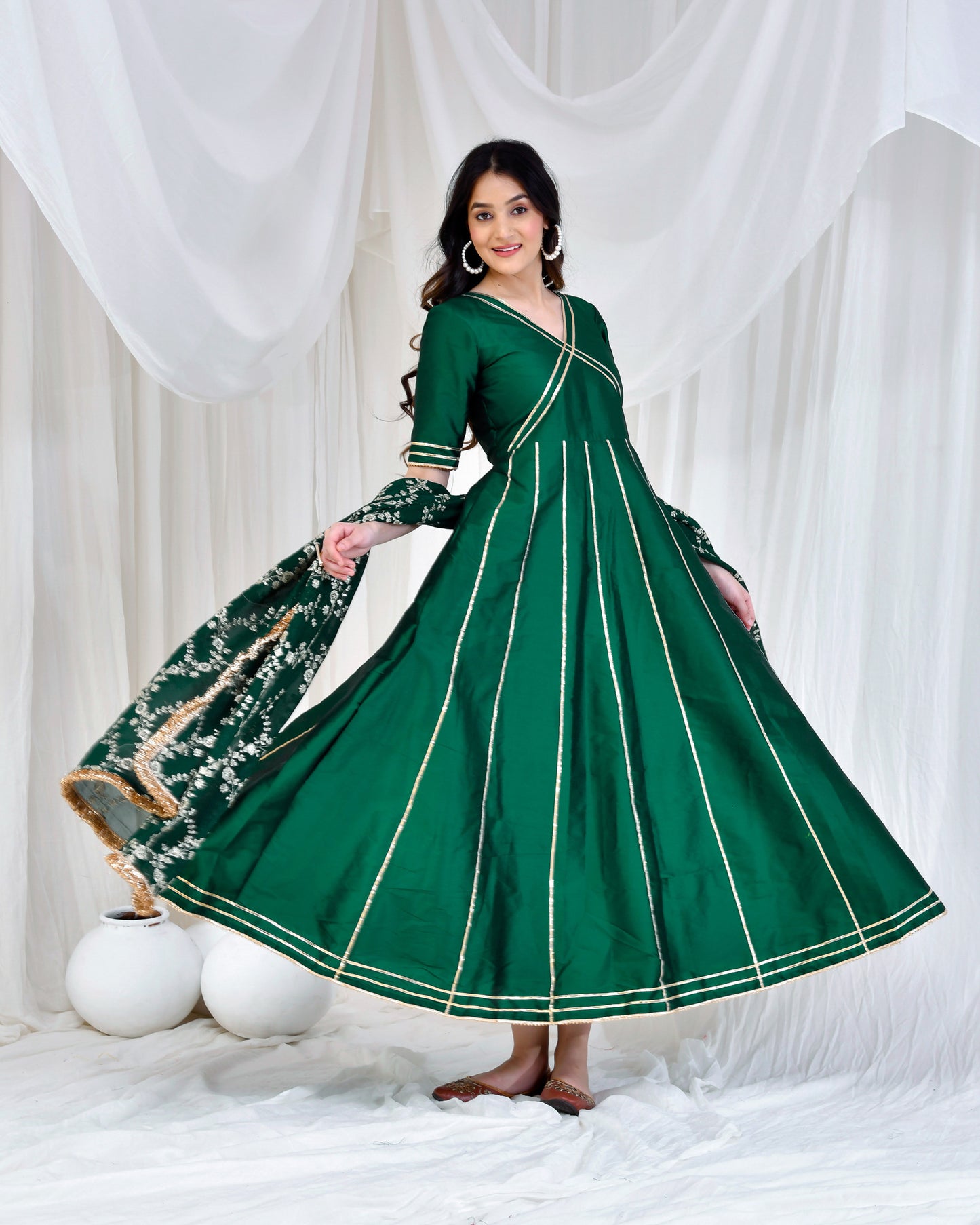 Emerald Green Taffeta Silk Anarkali Set