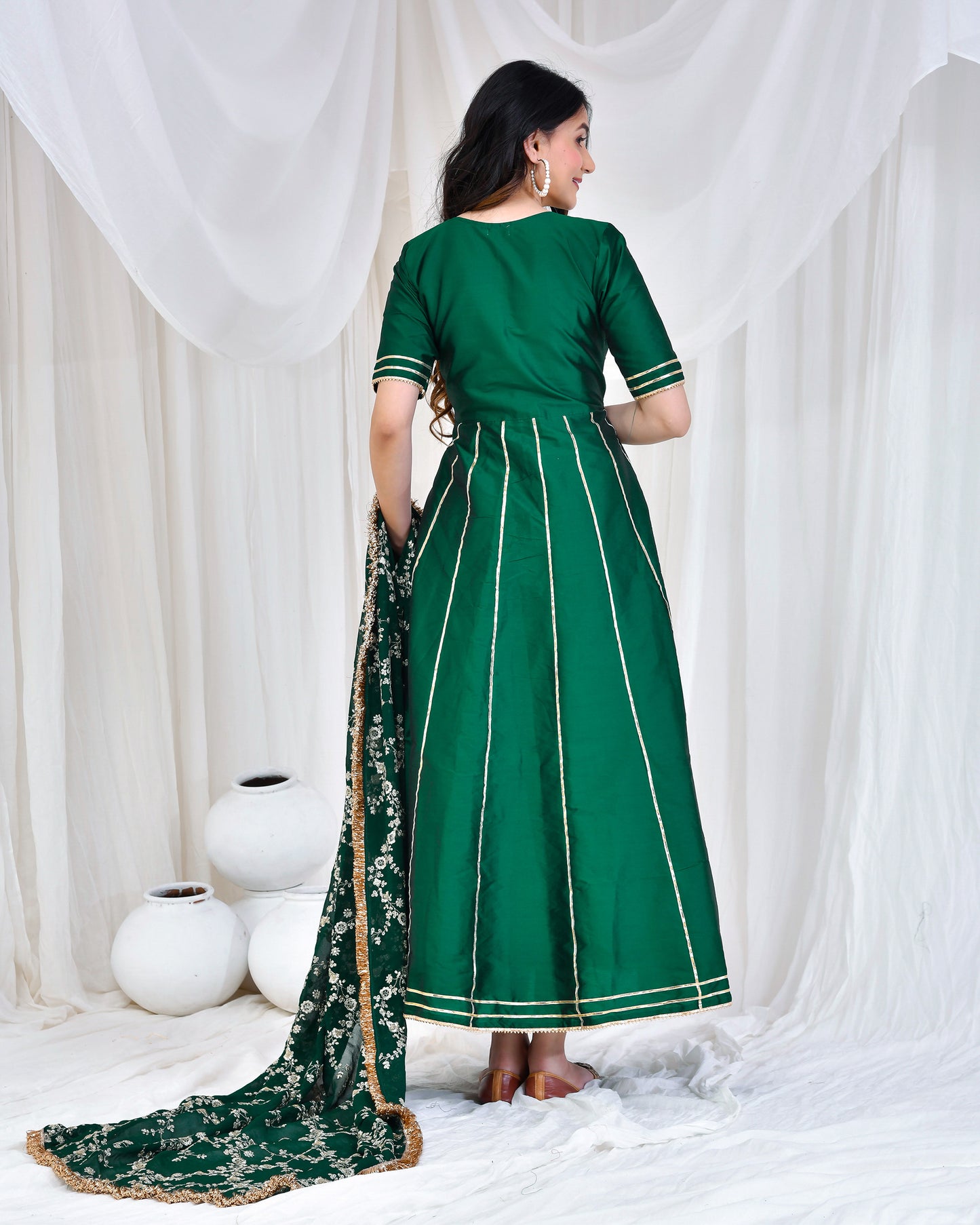 Emerald Green Taffeta Silk Anarkali Set