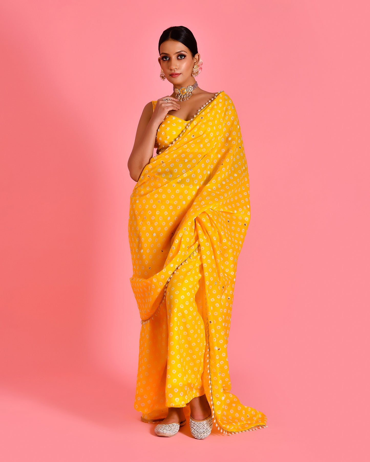 Ragini Chanderi Hand embroidered Yellow Fusion Saree