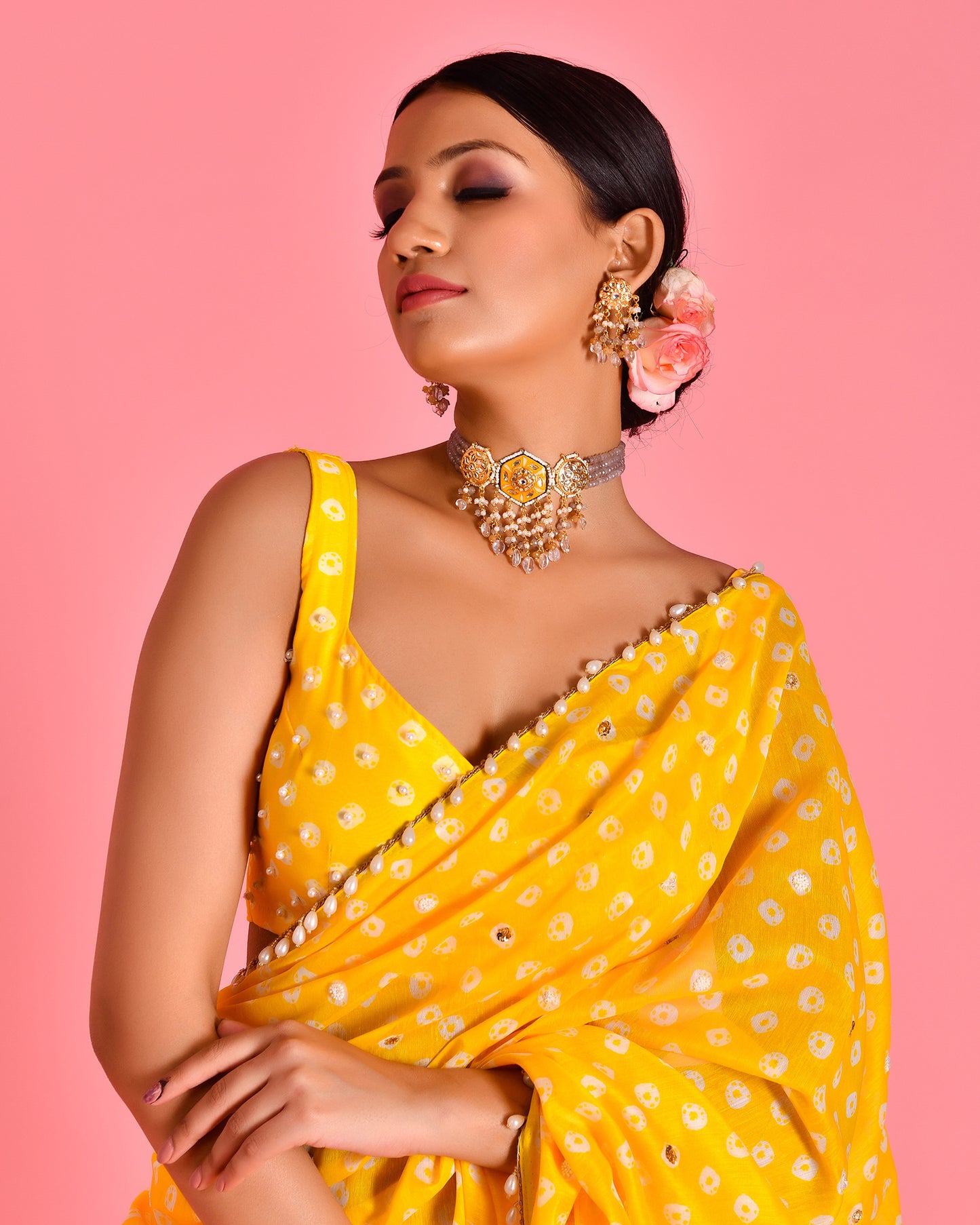 Ragini Chanderi Hand embroidered Yellow Fusion Saree