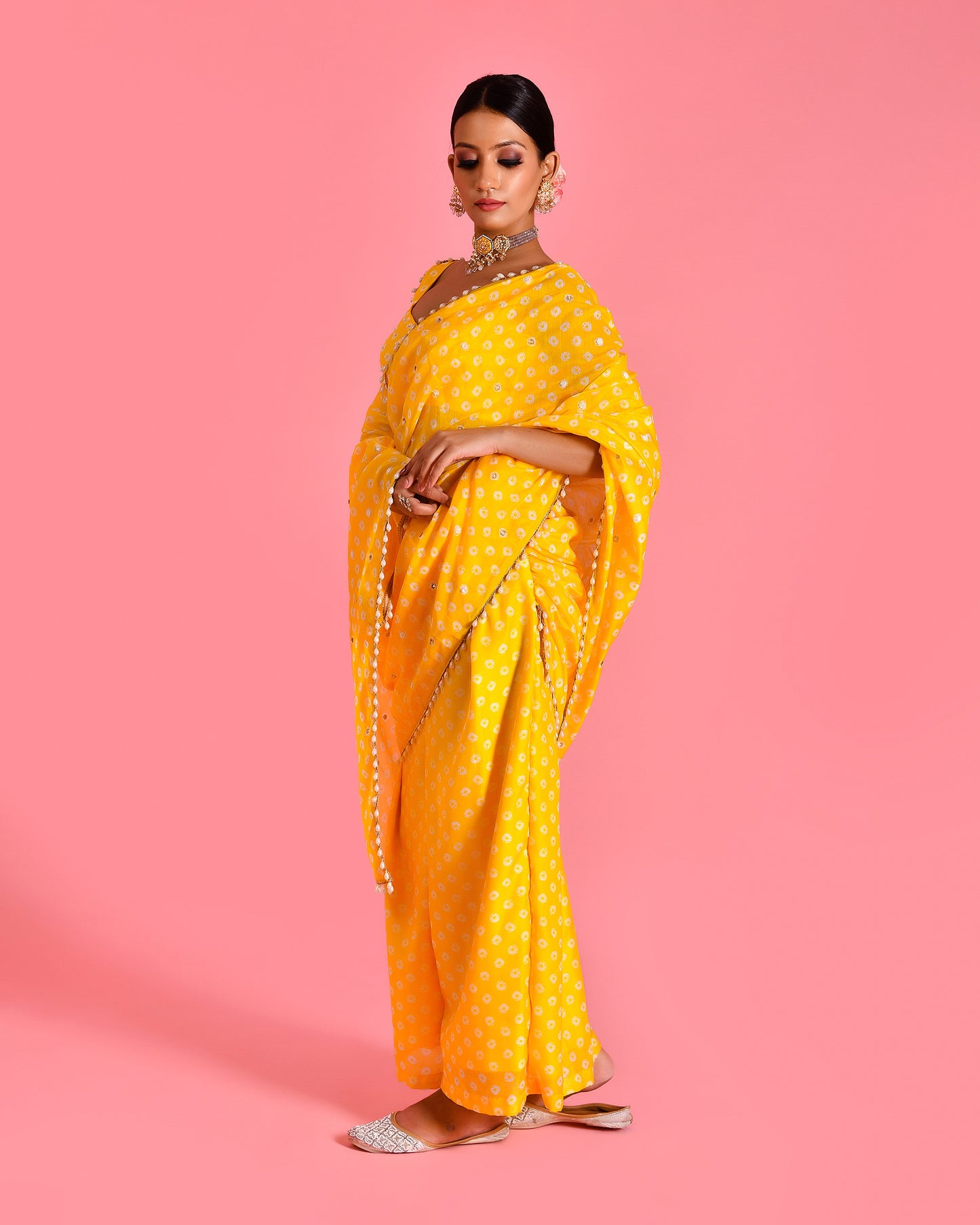 Ragini Chanderi Hand embroidered Yellow Fusion Saree