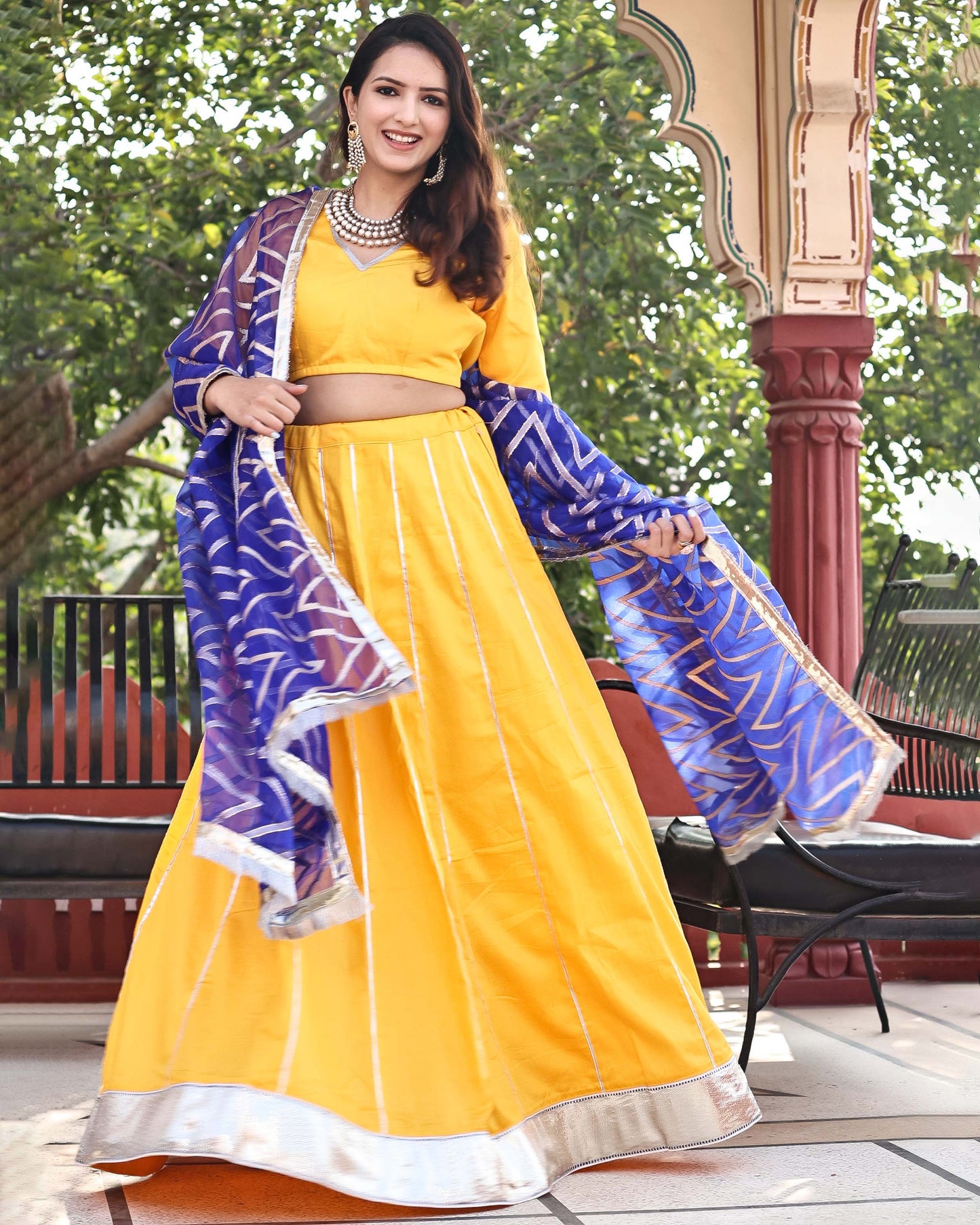 Marigold Yellow Cotton Silk Sangeet Lehenga Set