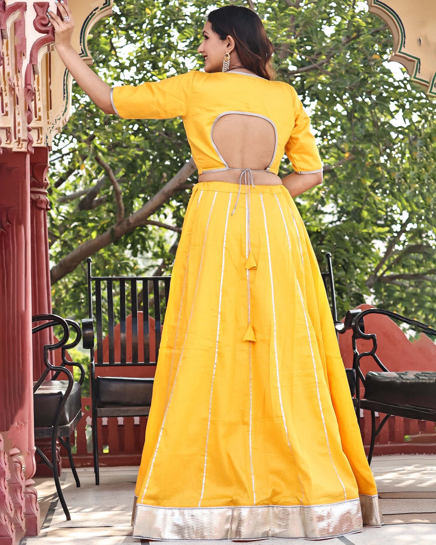 Marigold Yellow Cotton Silk Sangeet Lehenga Set