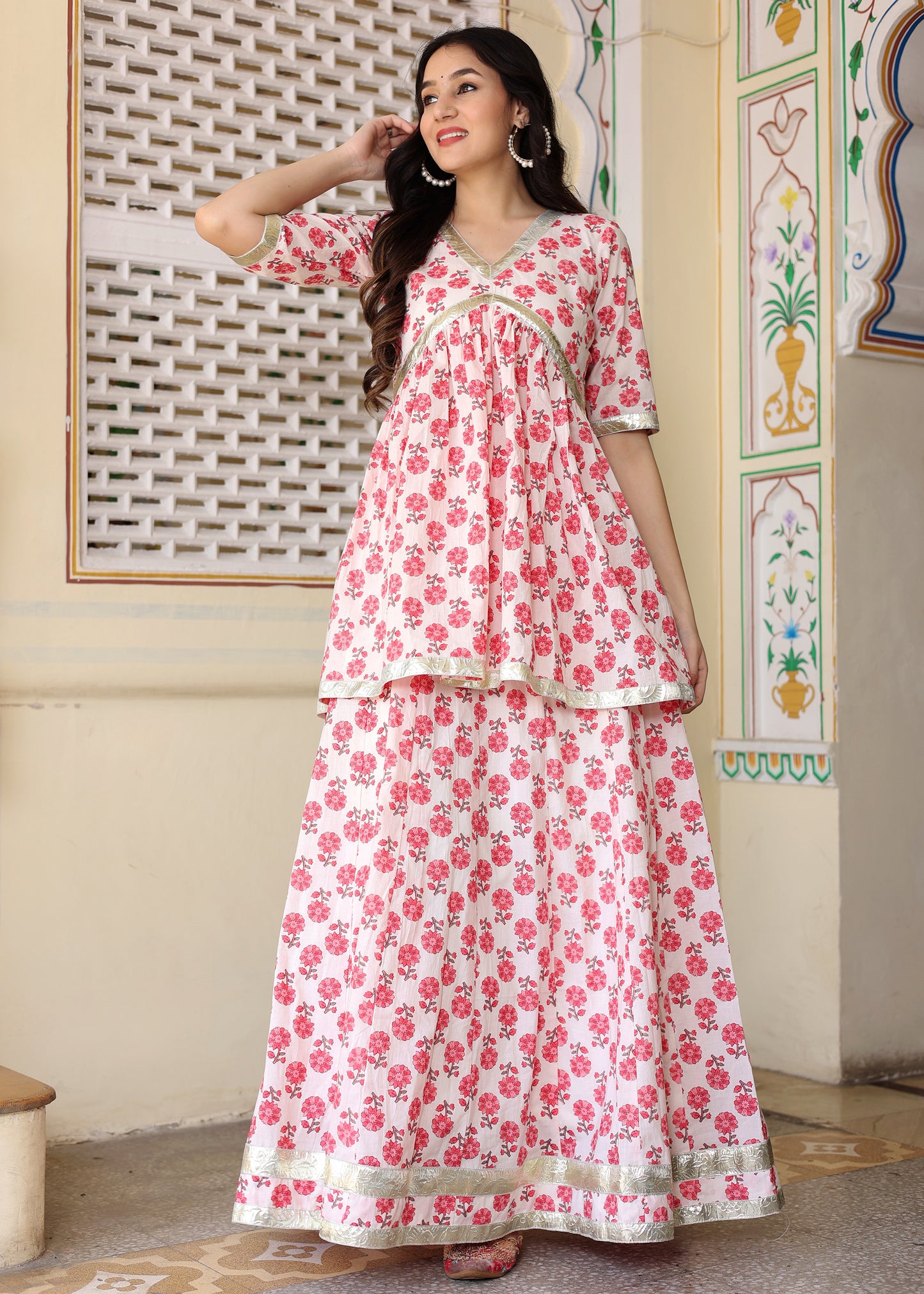 Purva White Cotton Printed Lehenga Set