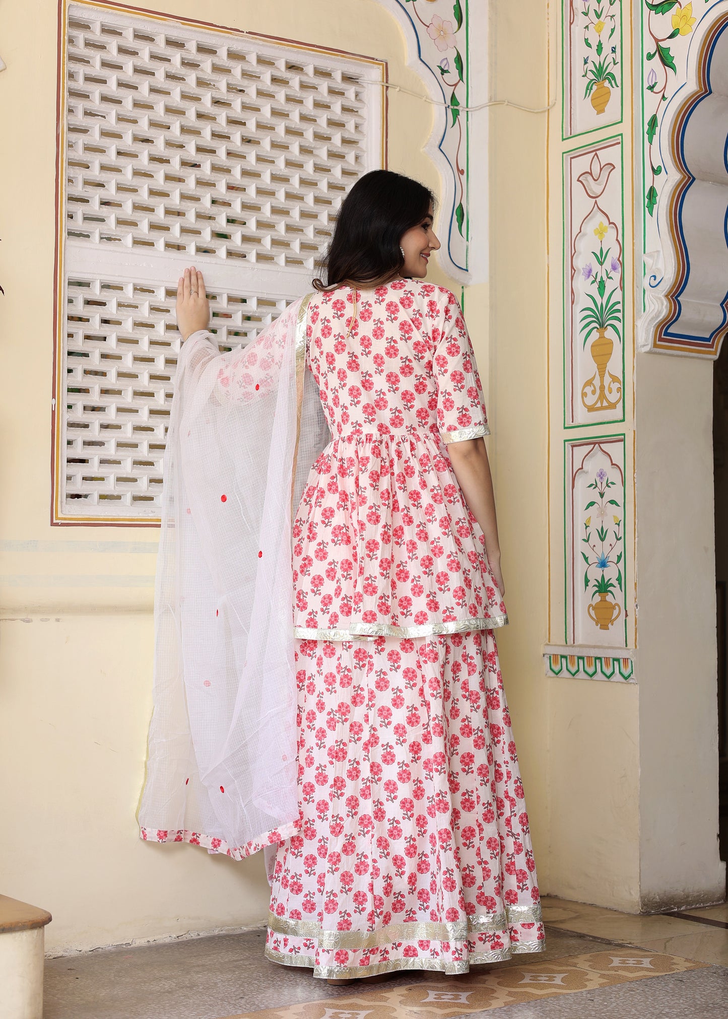 Purva White Cotton Printed Lehenga Set