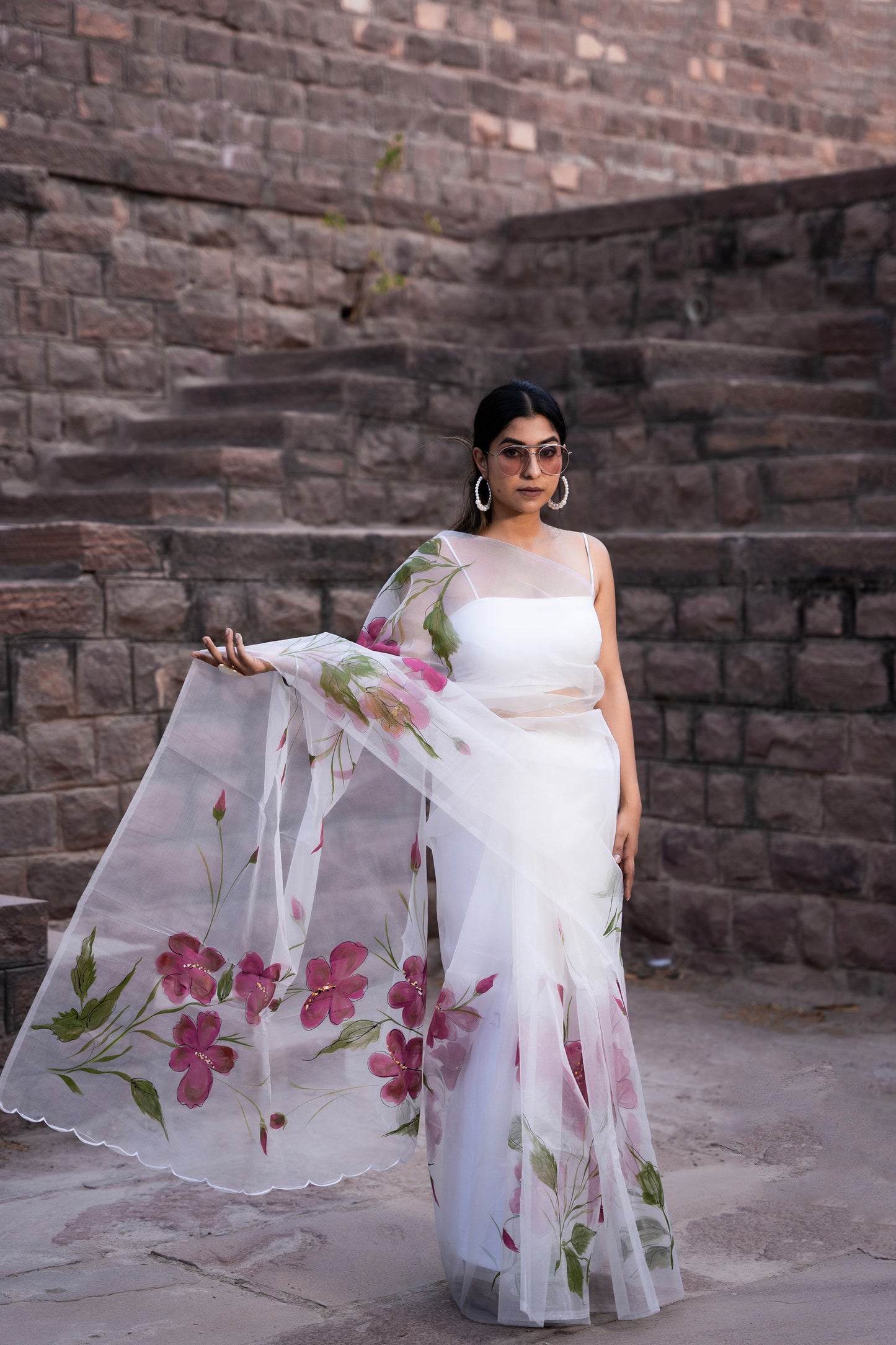 Chandrika Pure Organza Hand Painted White Saree