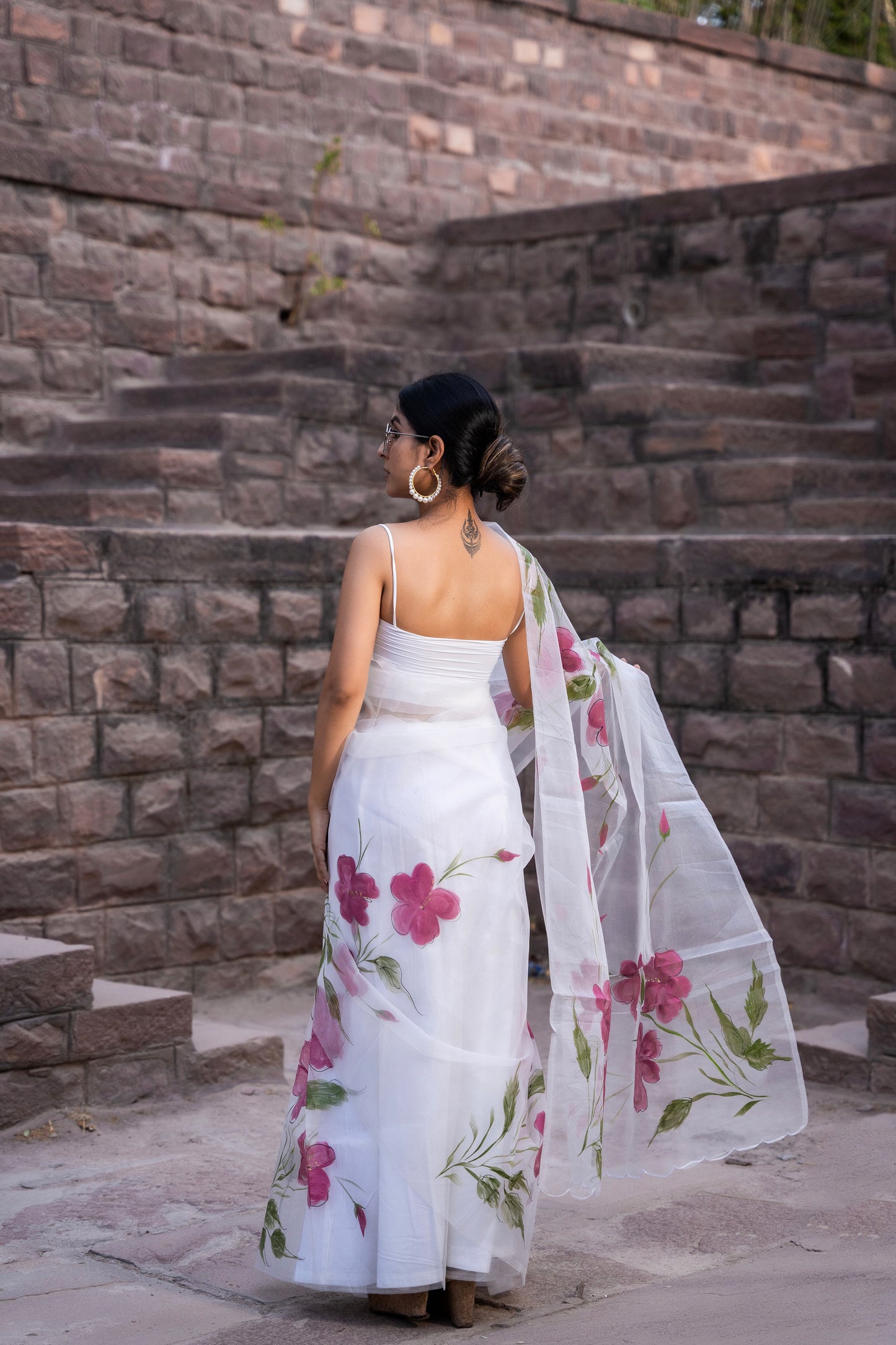 Chandrika Pure Organza Hand Painted White Saree