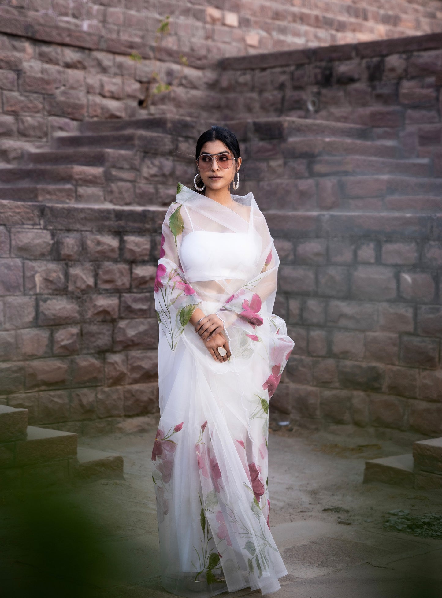 Chandrika Pure Organza Hand Painted White Saree