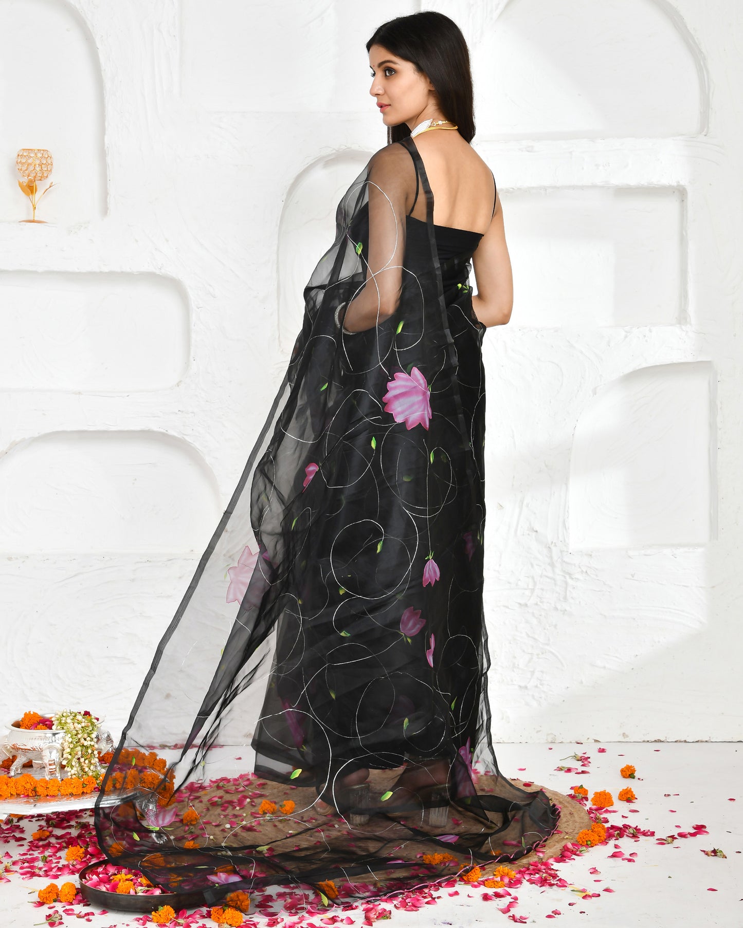 Abhiruh Black Organza Hand Painted Cocktail Saree