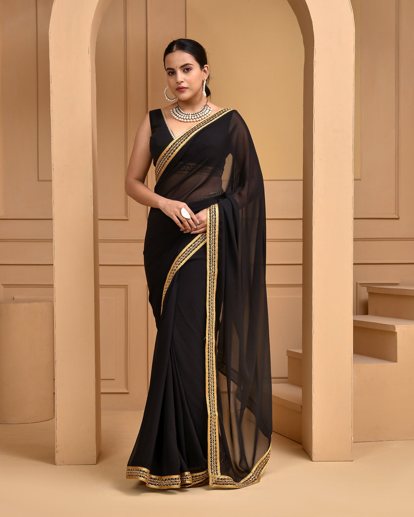 Black Georgette Designer Sangeet Saree