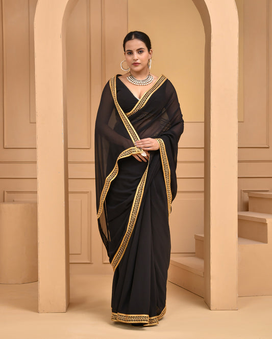 Black Georgette Designer Sangeet Saree