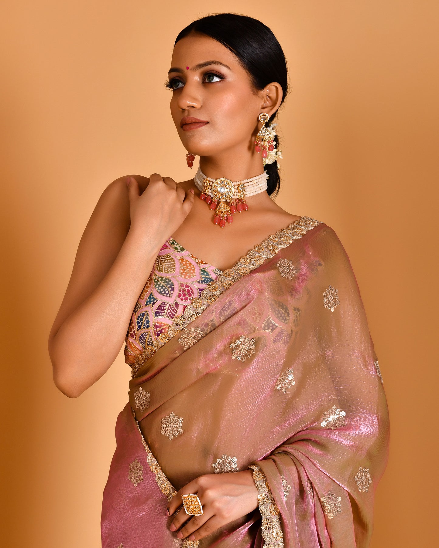 Barkha Tissue Organza Pink Saree