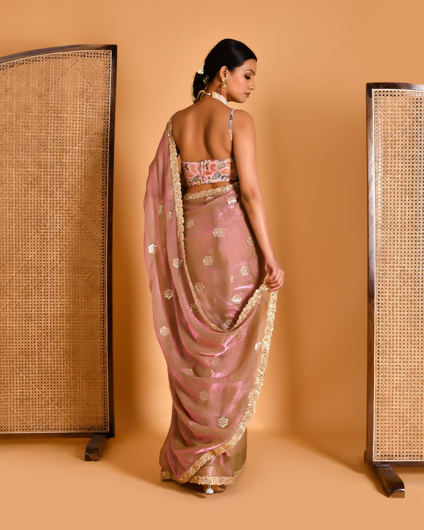 Barkha Tissue Organza Pink Saree