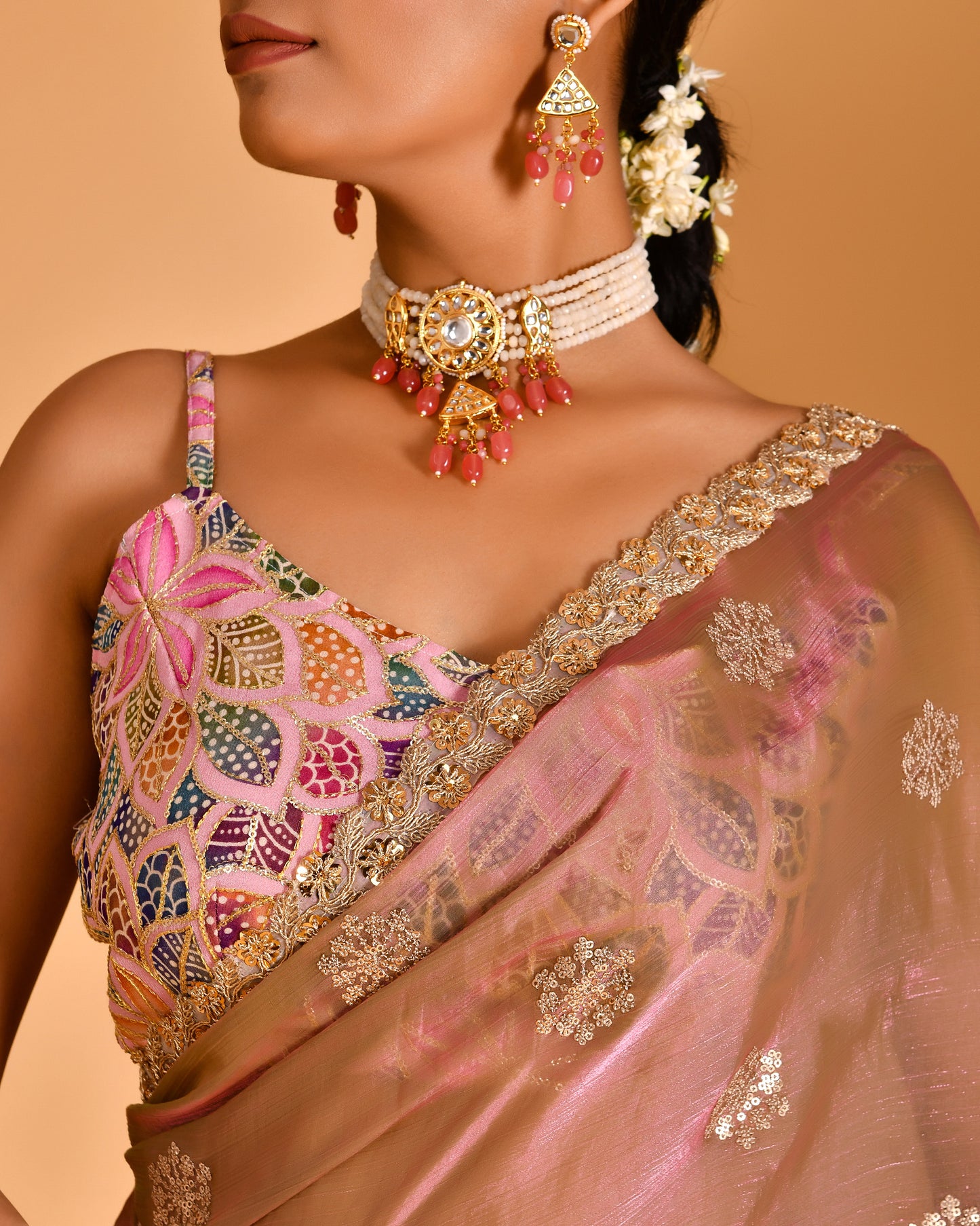 Barkha Tissue Organza Pink Saree