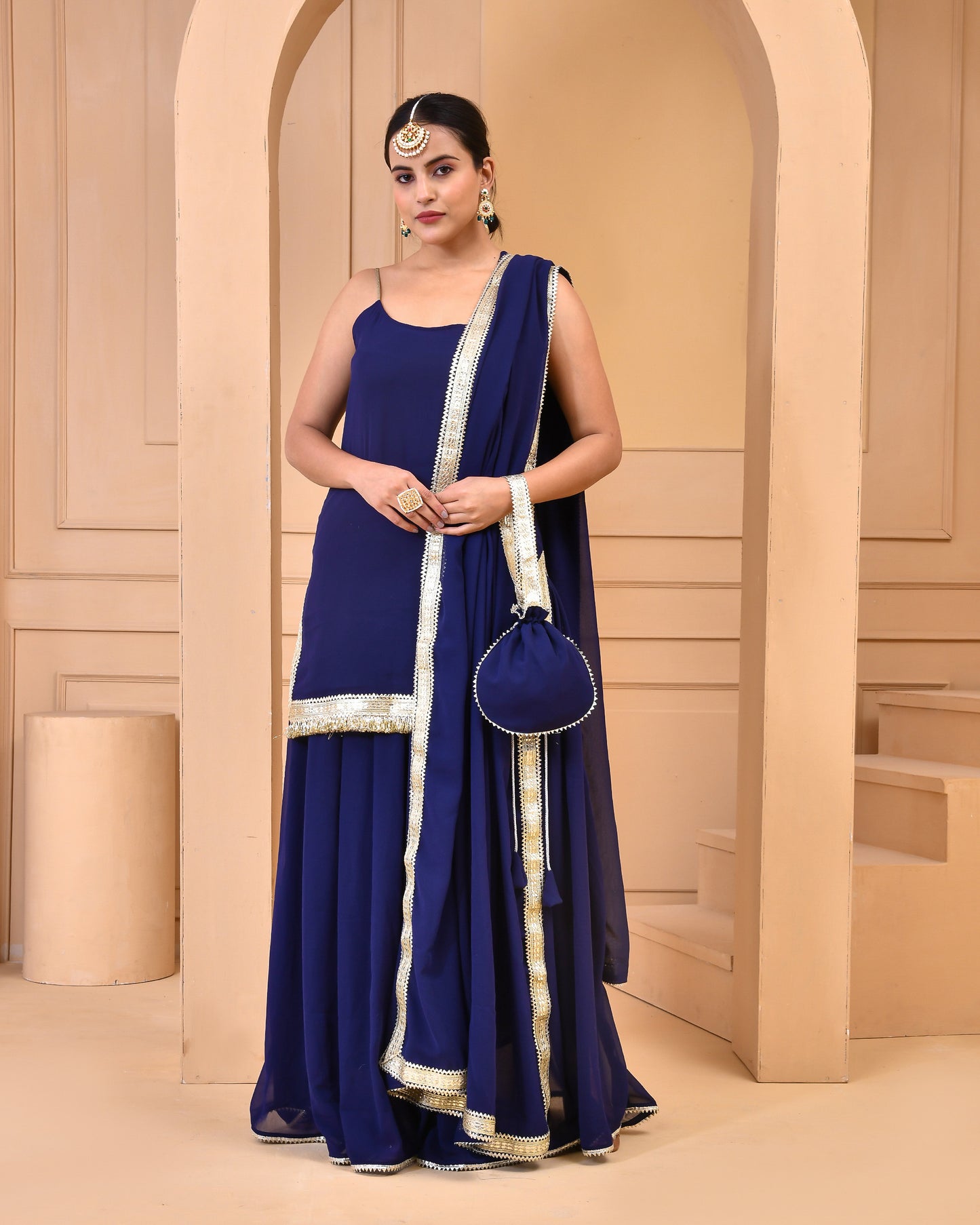 Navy Blue Georgette Sharara set