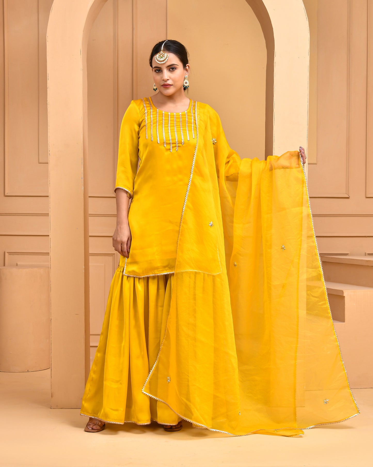 Gold Dust Satin Gota Yellow Sharara set