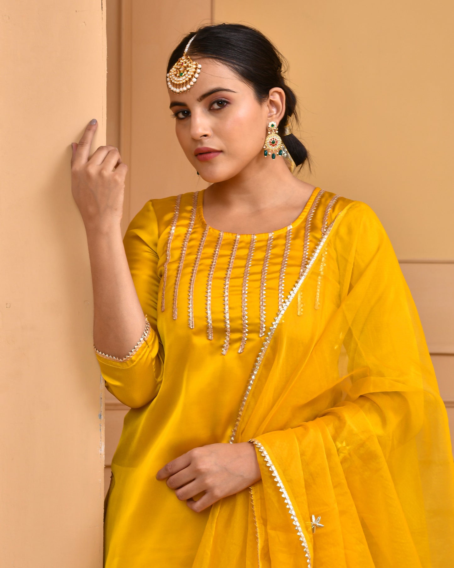 Gold Dust Satin Gota Yellow Sharara set