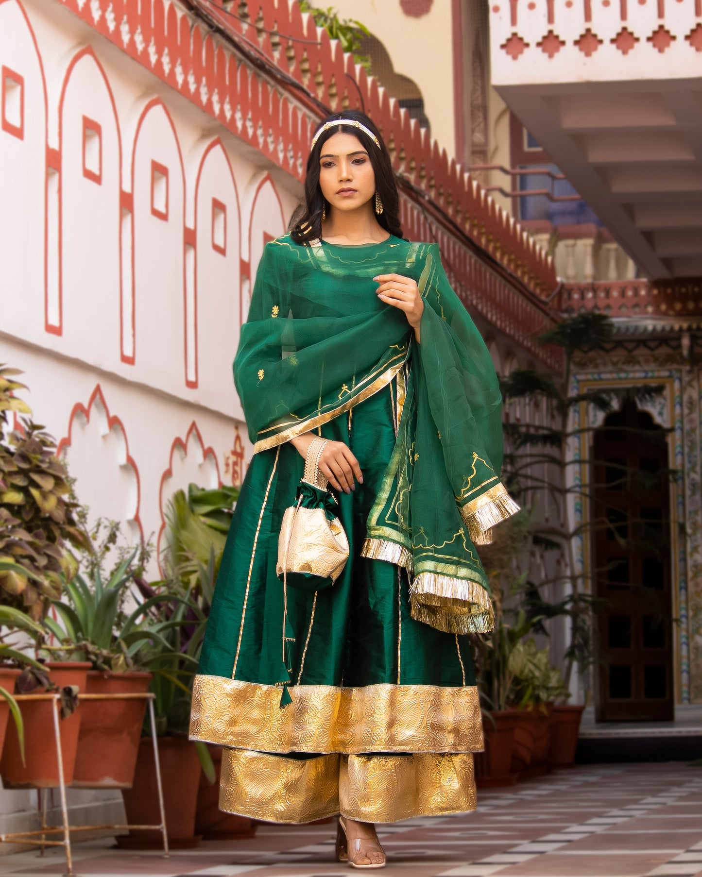 Phillauri Taffeta Silk Green Sharara set