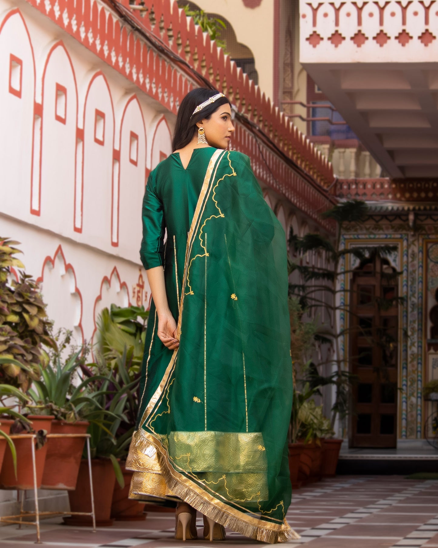 Phillauri Taffeta Silk Green Sharara set