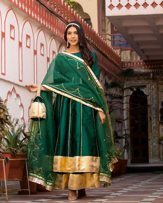 Phillauri Taffeta Silk Green Sharara set