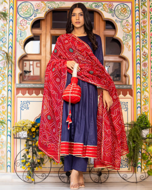 Sada Bahar Navy Blue Sangeet Anarkali Suit Set