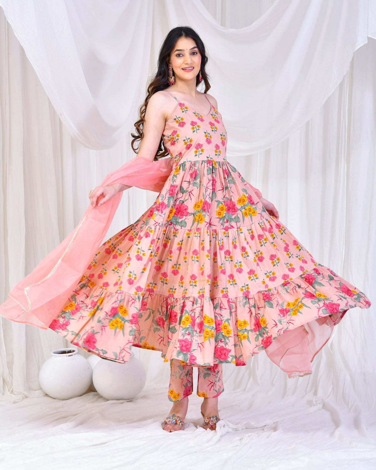 Radha Cotton Pink Anarkali Set