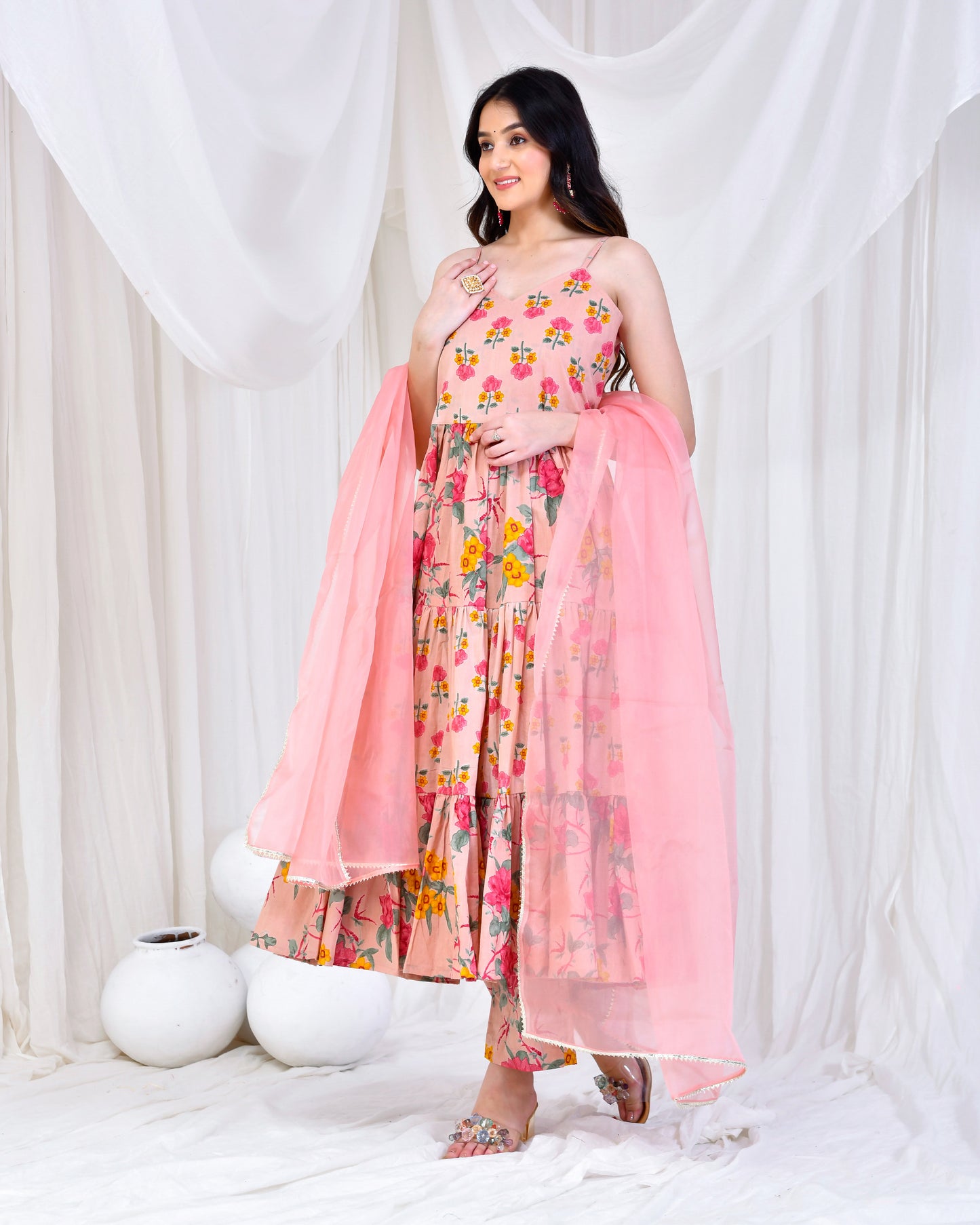 Radha Cotton Pink Anarkali Set