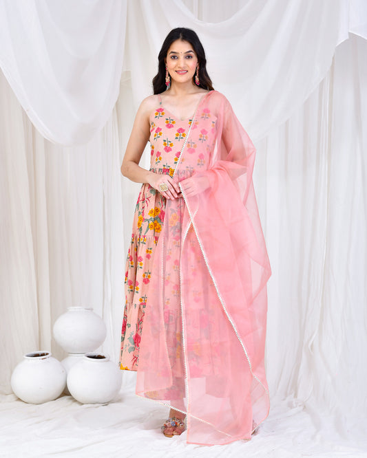 Radha Cotton Pink Anarkali Set