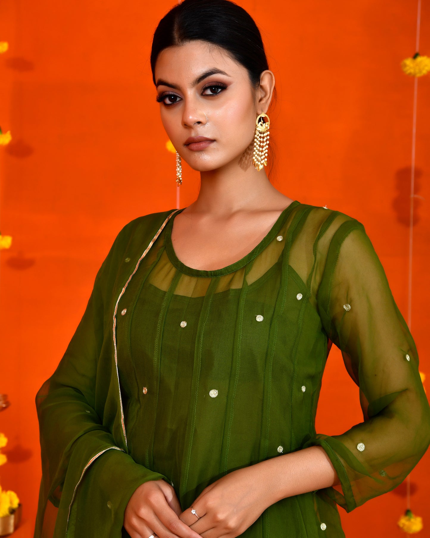 Olive Green Georgette Utsav Bannhi Mehendi Anarkali