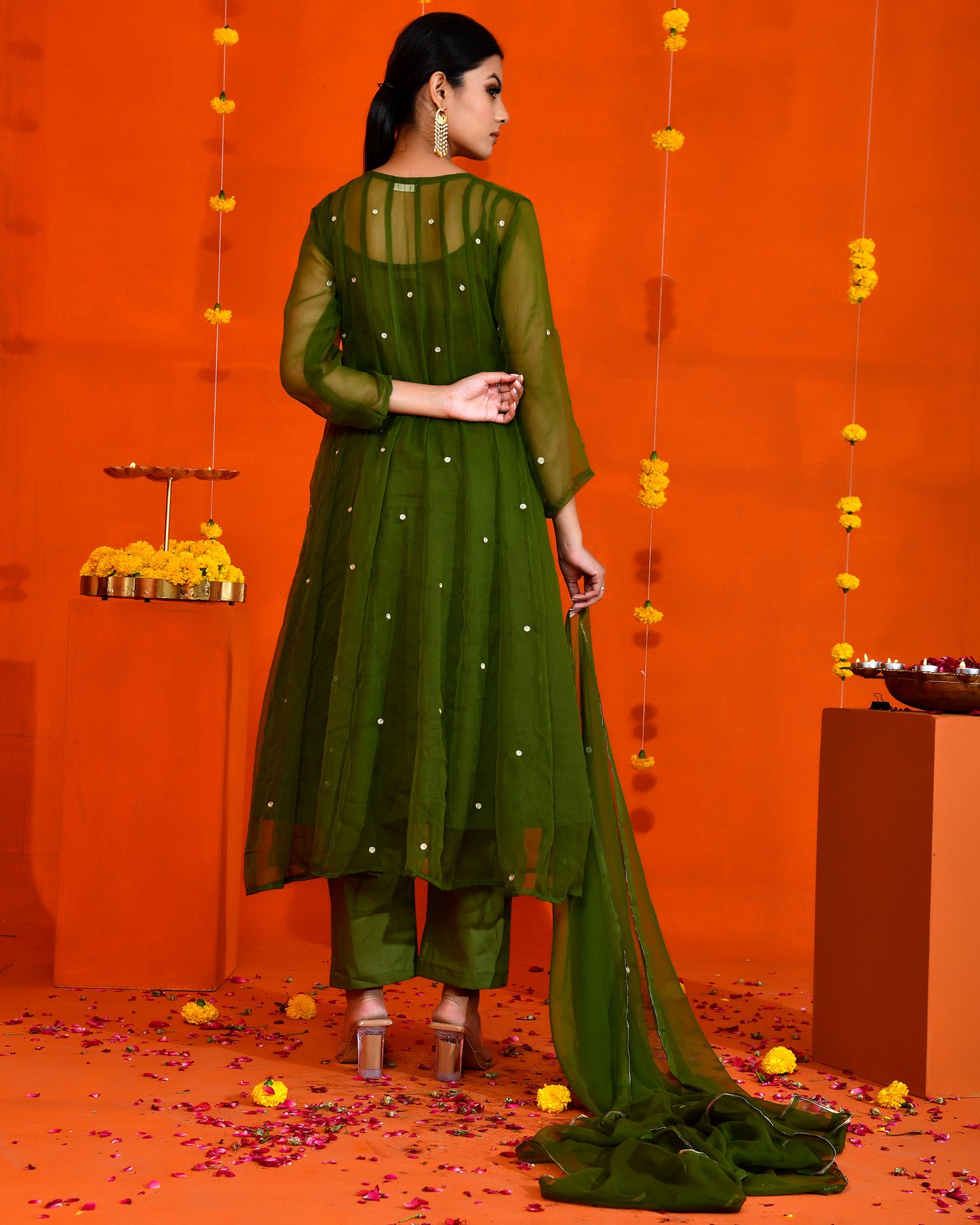 Olive Green Georgette Utsav Bannhi Mehendi Anarkali