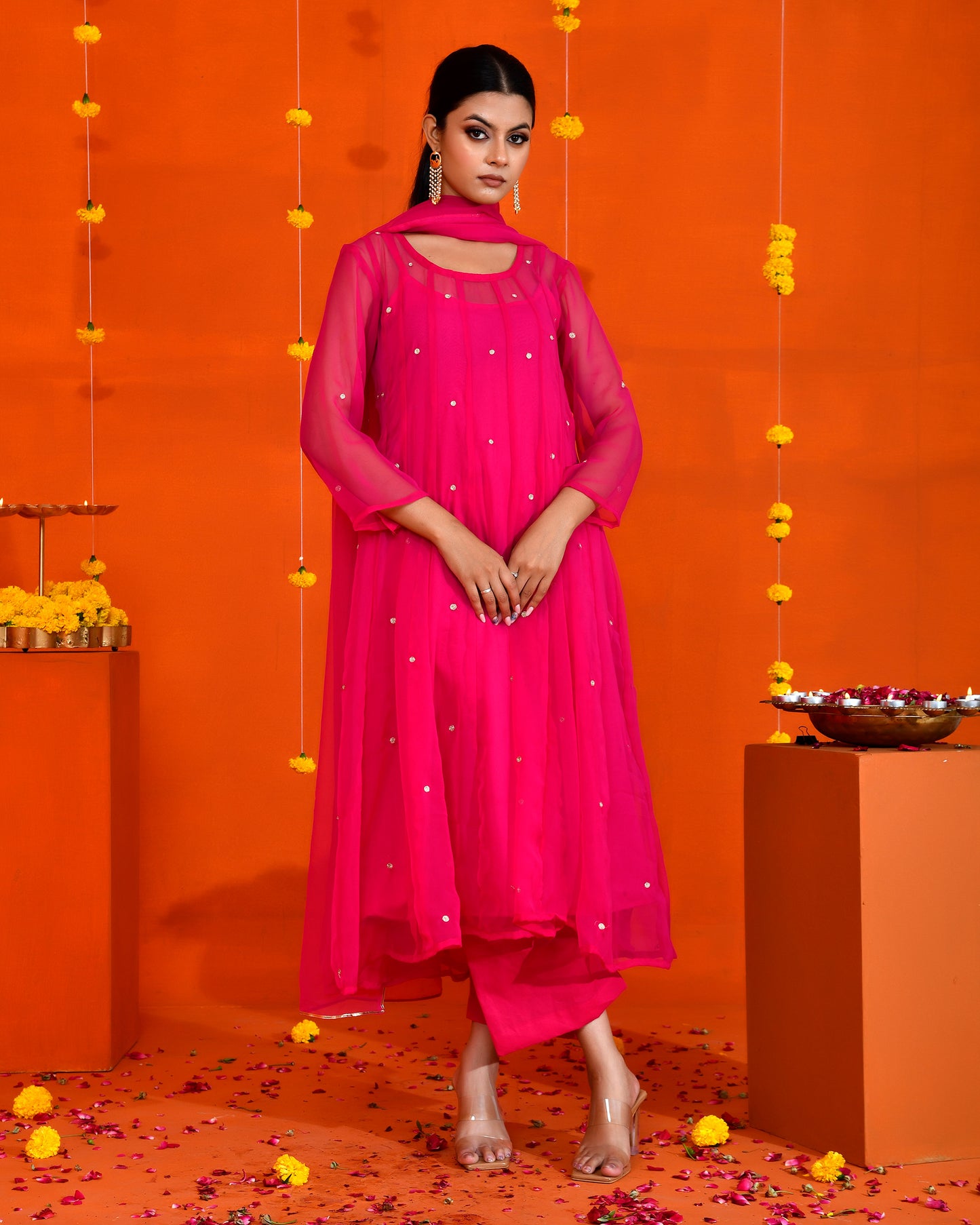 Fuchsia Georgette Utsav Bannhi Jaipuri Anarkali