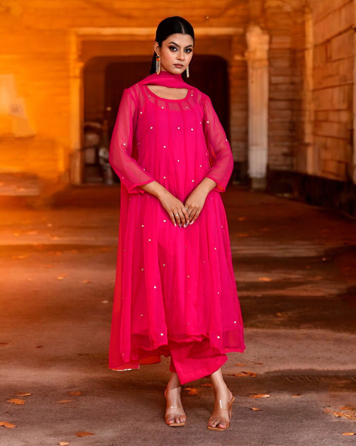 Fuchsia Georgette Utsav Bannhi Jaipuri Anarkali