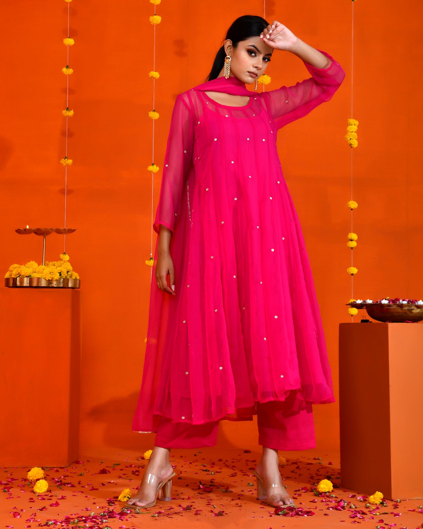 Fuchsia Georgette Utsav Bannhi Jaipuri Anarkali