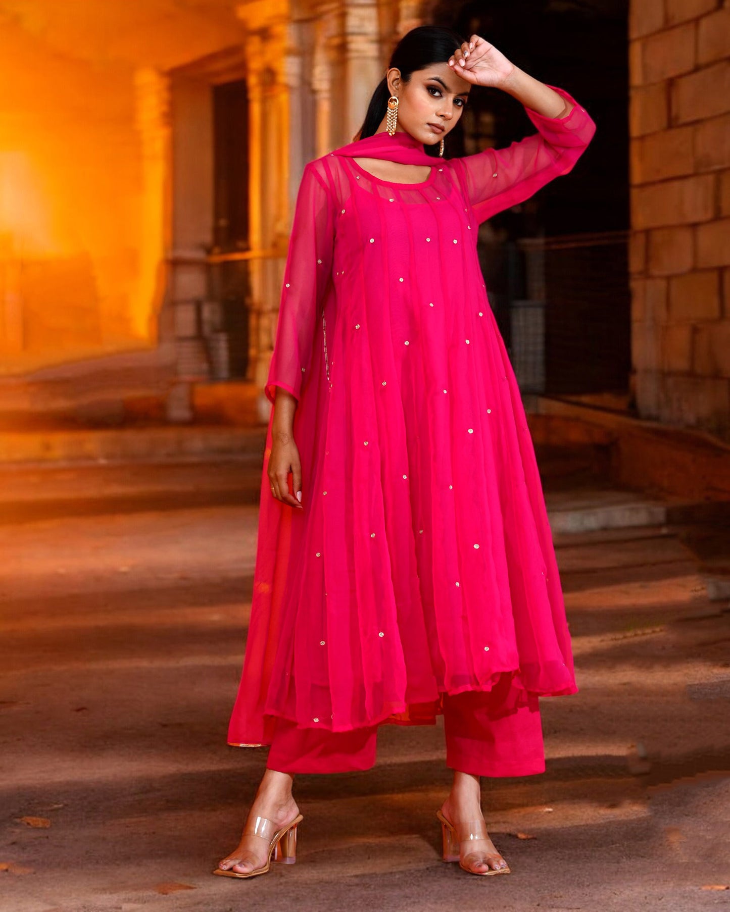 Fuchsia Georgette Utsav Bannhi Jaipuri Anarkali