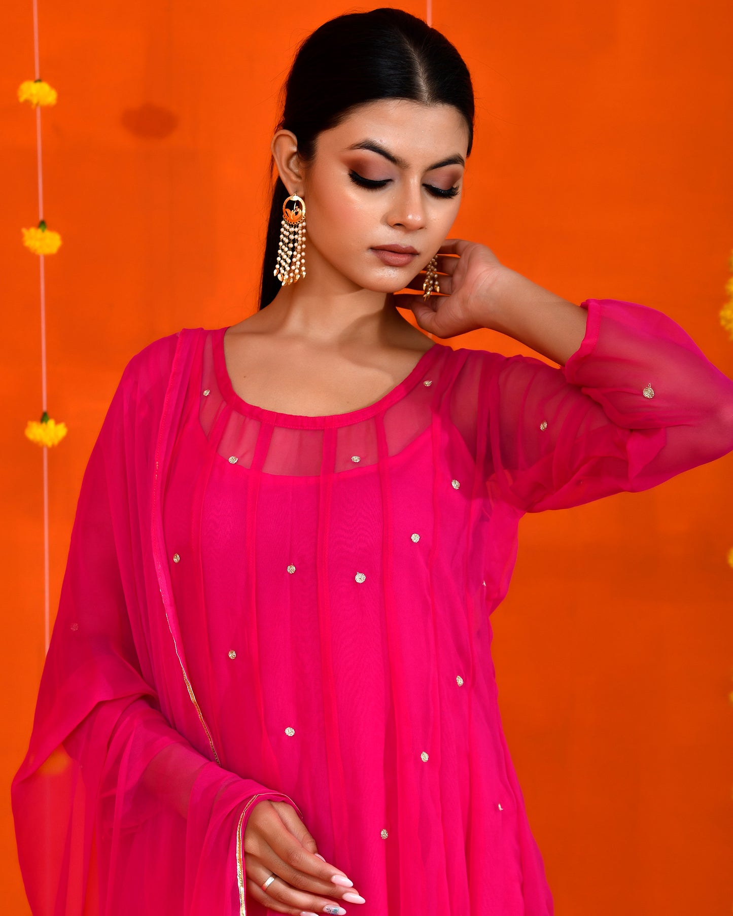 Fuchsia Georgette Utsav Bannhi Jaipuri Anarkali