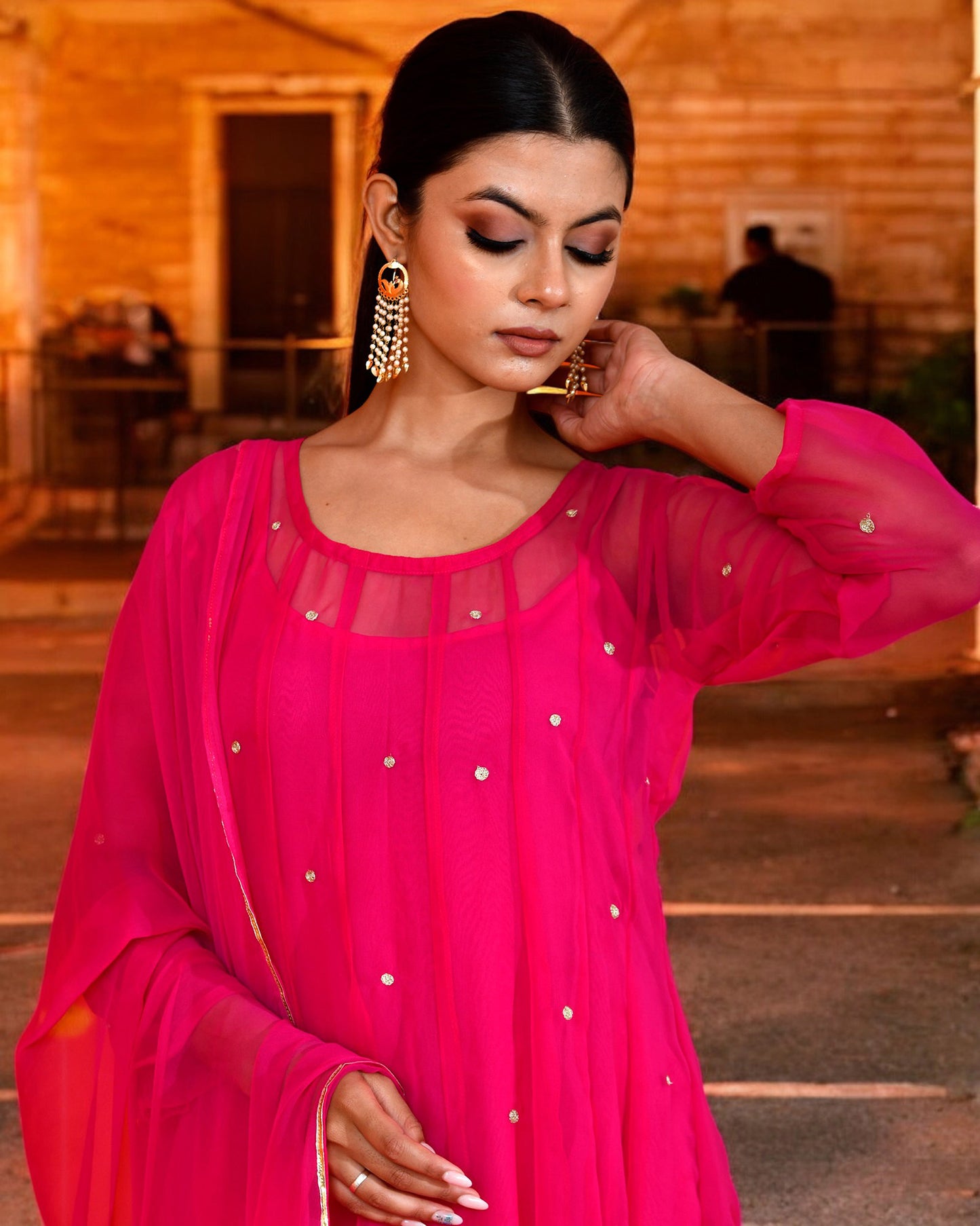 Fuchsia Georgette Utsav Bannhi Jaipuri Anarkali